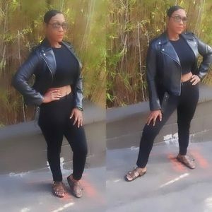 Faux leather motorcycle jacket